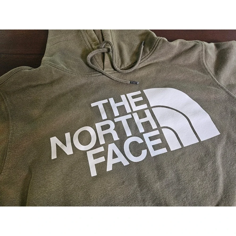 The North Face Hoodie Mens Medium Olive Green Half Dome Logo Pullover Fleece